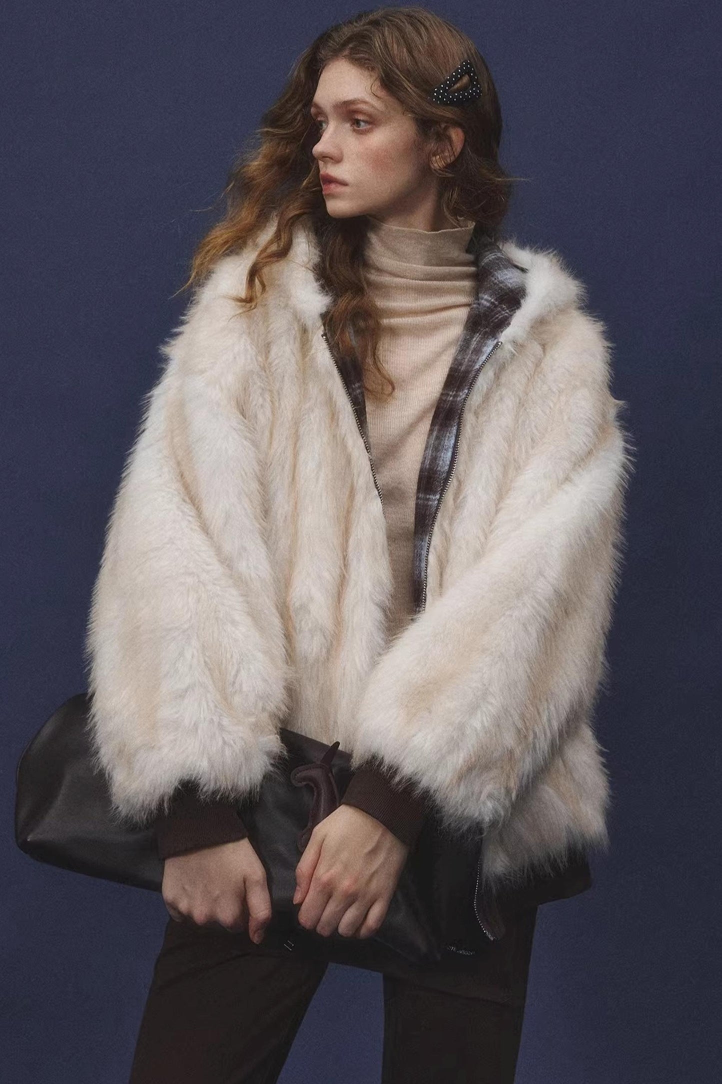 Reversible Plaid Plush Coat