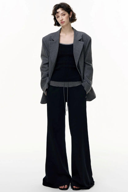 Drawstring Cotton Flared Sweatshirt Slacks