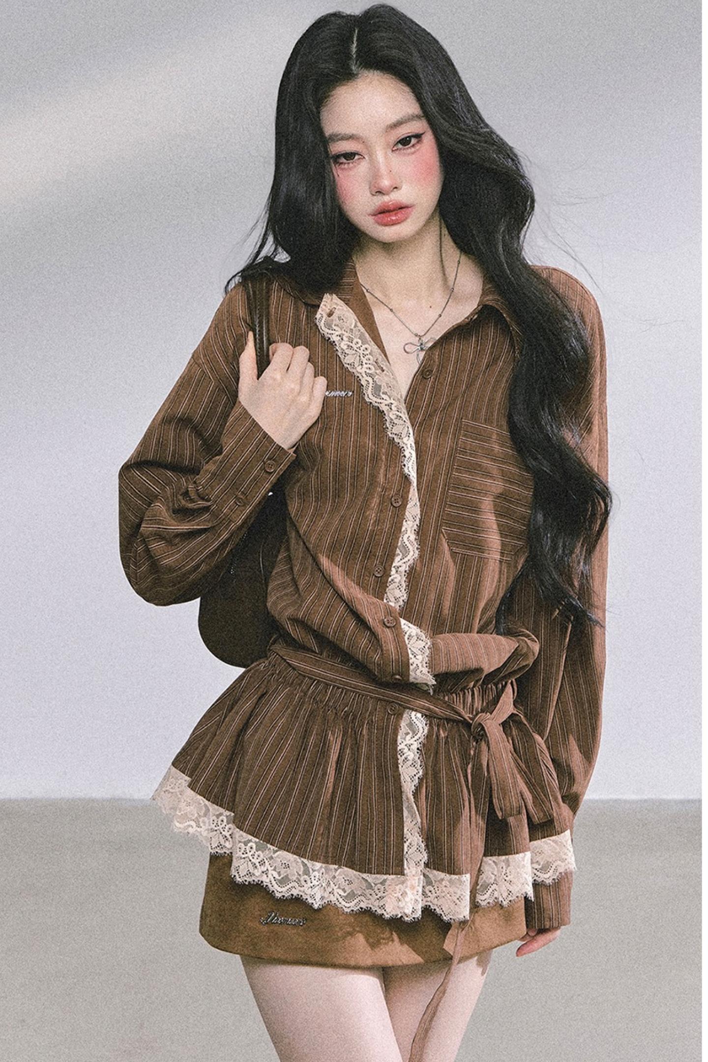 French Lace Stripe Shirt Set-Up