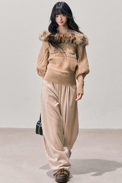 Fleece-Lined Wide-Leg Pants