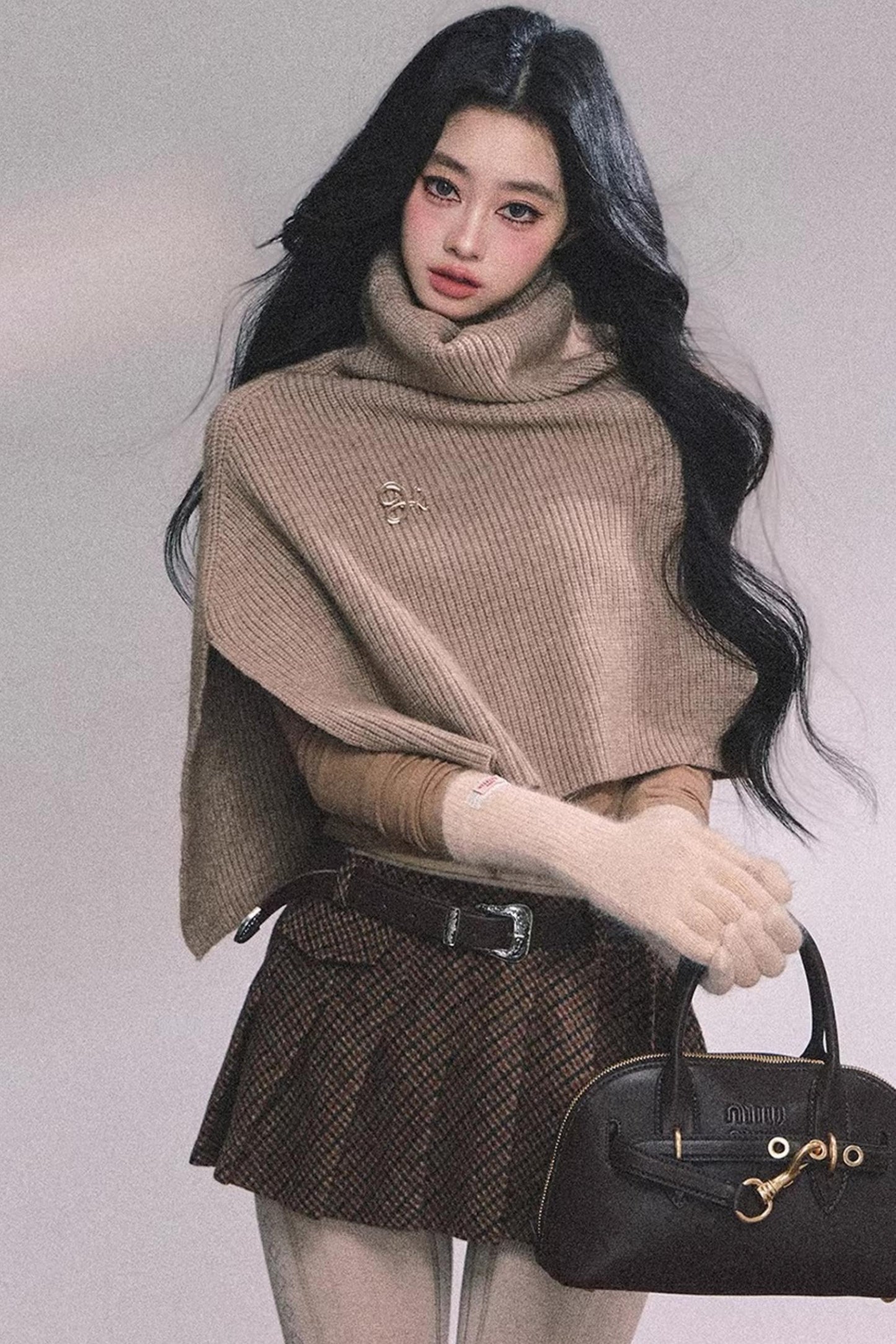 Maple Leaf Knit Sweater Cape Set-Up