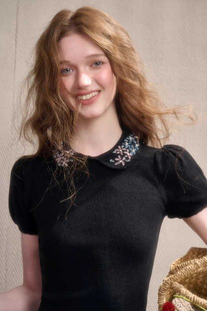 Frozen Flowers Wool Embroidery Top