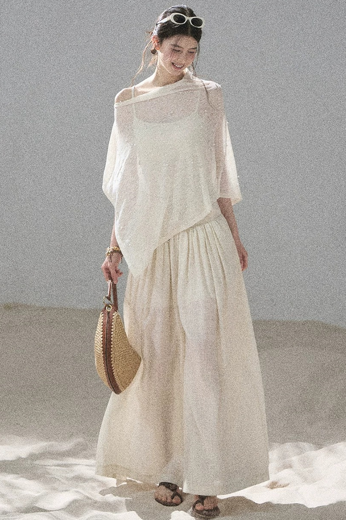 Watercolor Chiffon Wide-Leg Pants