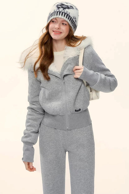 Retro Fleece-Lined Hooded Jacket Set-Up