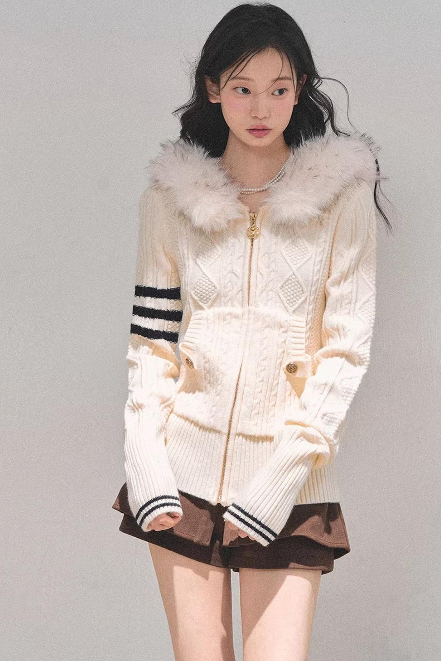 Hooded Cable Knit Sweater