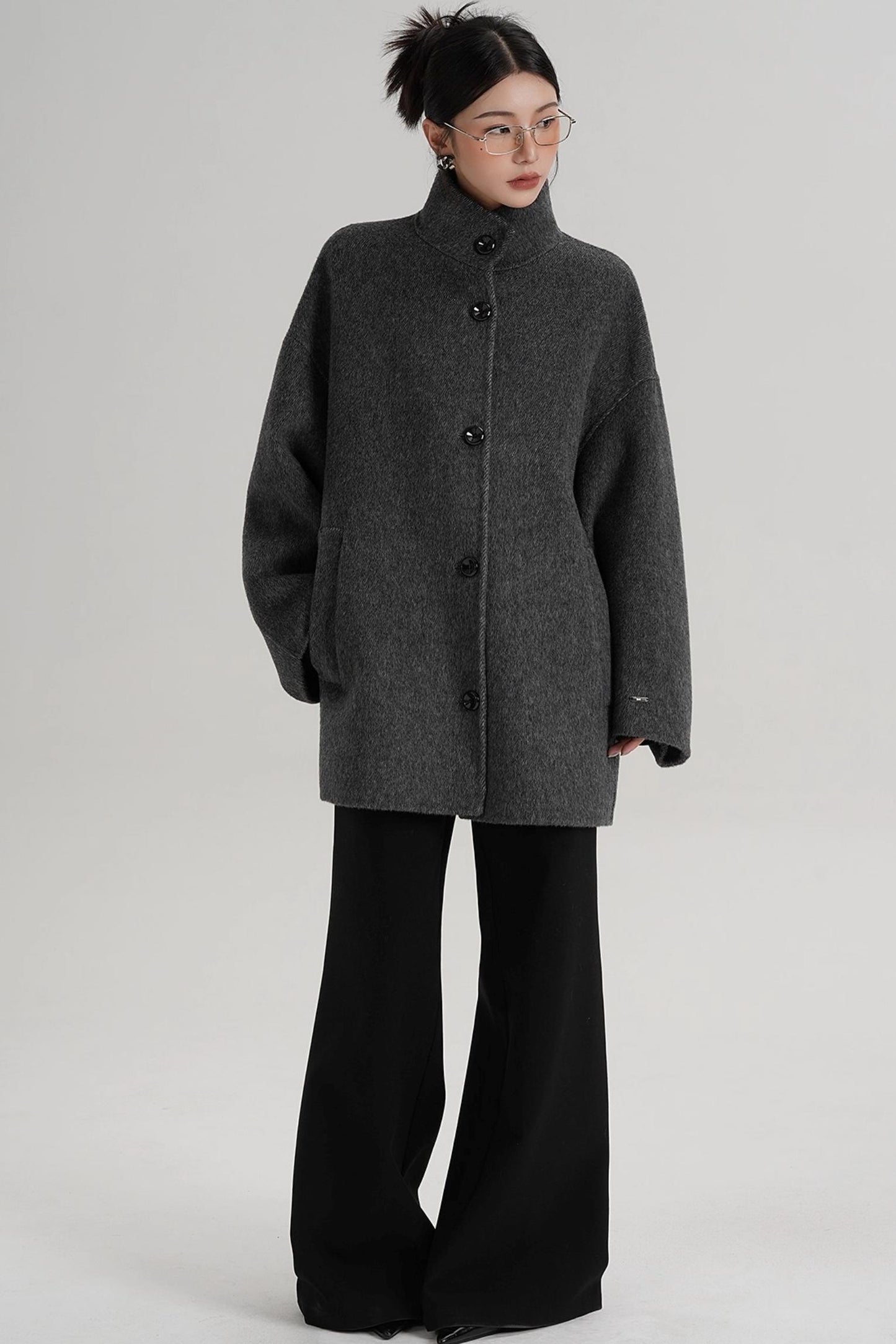 Stand-Up Collar Loose Sleeve Wool Jacket