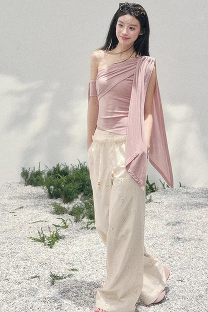 Sunset Coral Asymmetrical Top