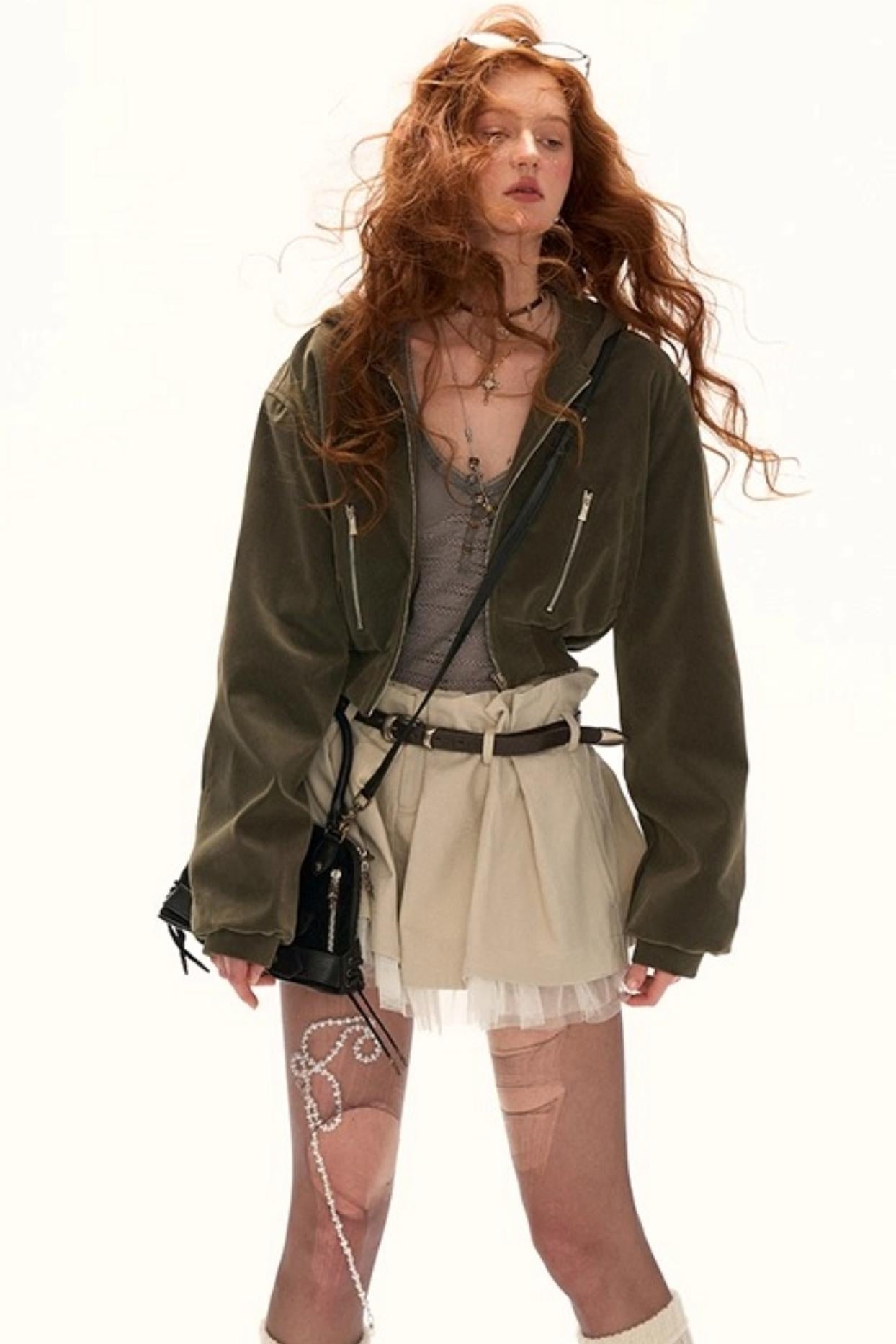 Patchwork V-Neck Long-Sleeved T-Shirt