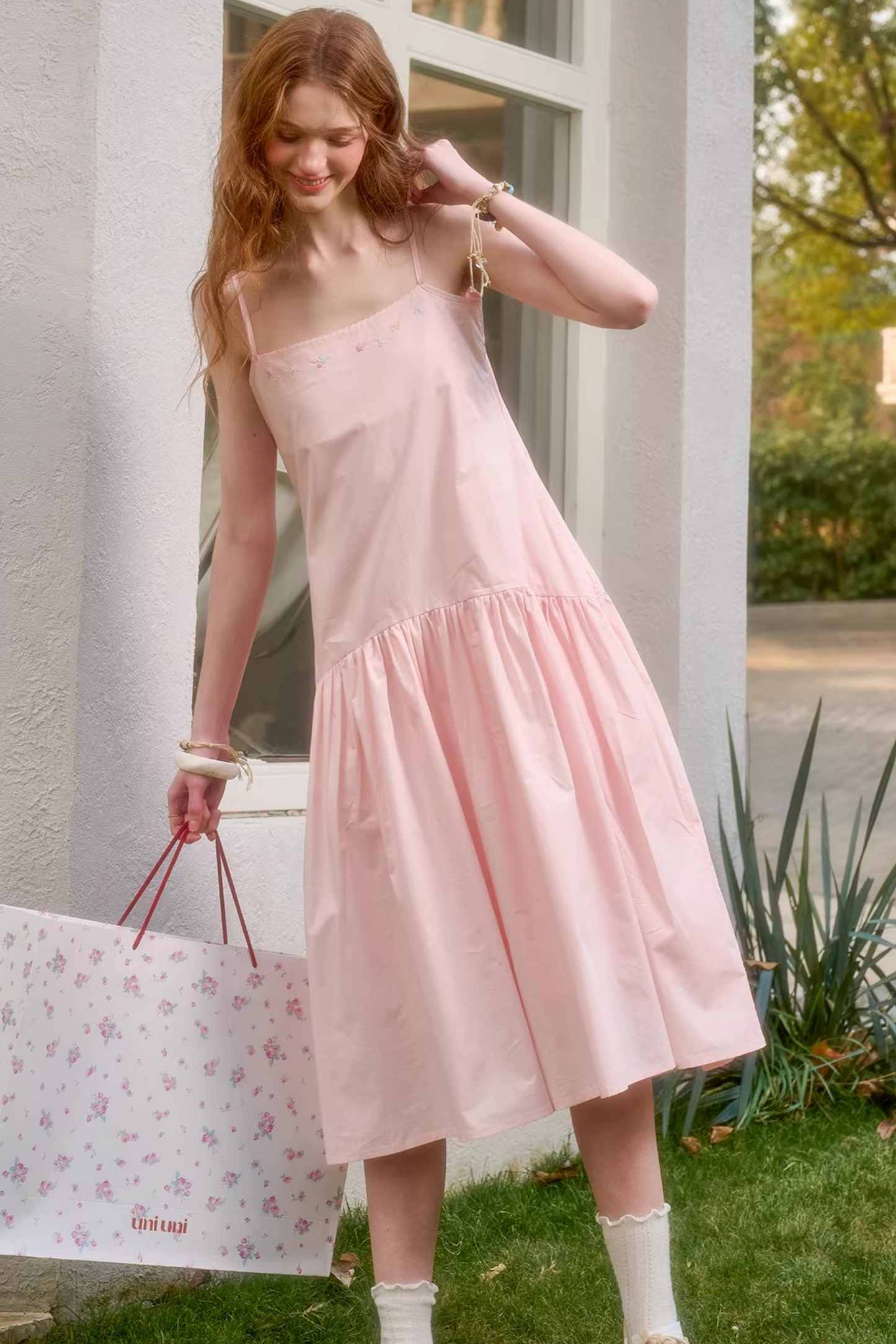 베이비 핑크 코튼 드레스 셋업