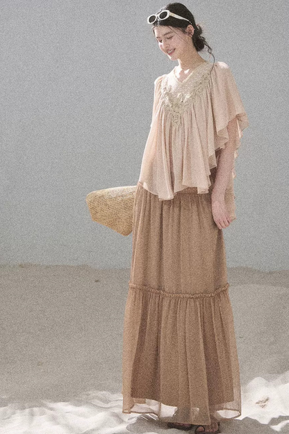 Lace Chiffon Ruffle Top