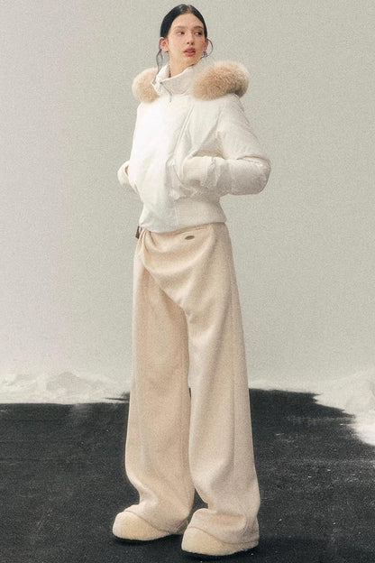 Fleece-Lined Wide-Leg Pants