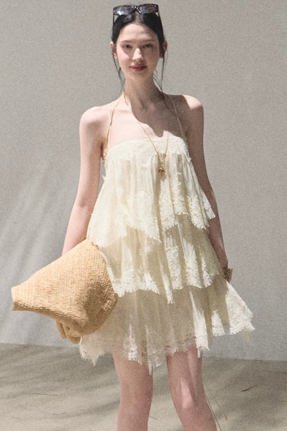 Heartbeat Lace Tiered Dress and Camisole Set