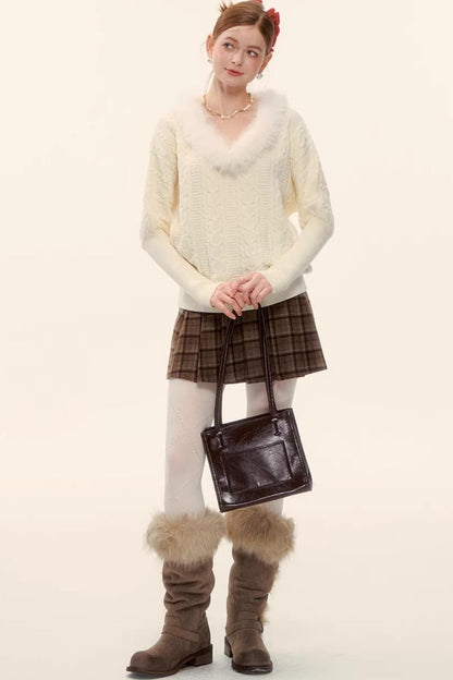 Retro Plaid Wool Skirt