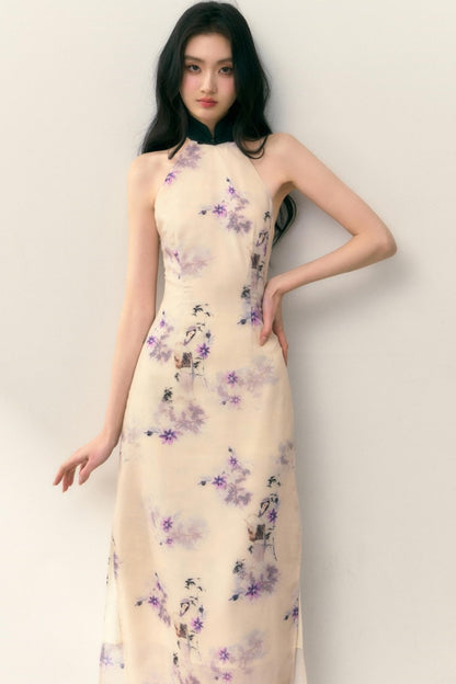 Pastel Lotus Neck-Tie Oriental Dress