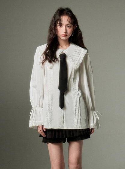 Loose doll collar tucker shirt