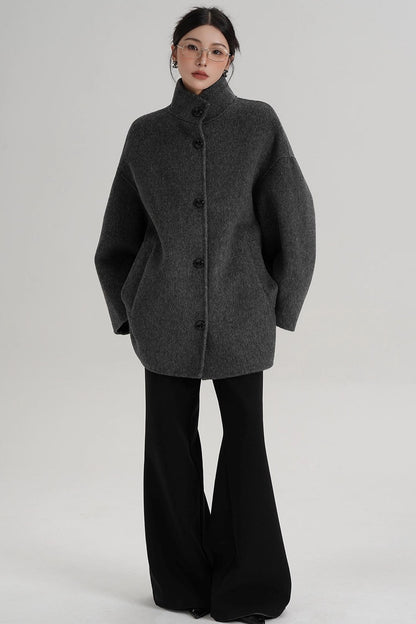 Stand-Up Collar Loose Sleeve Wool Jacket