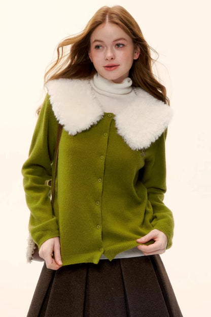 Wool Detachable Fur Collar Cardigan