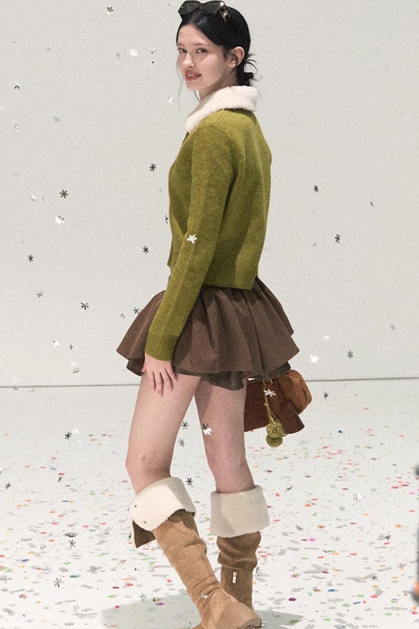 Plaid Color-Blocked A-Line Skirt