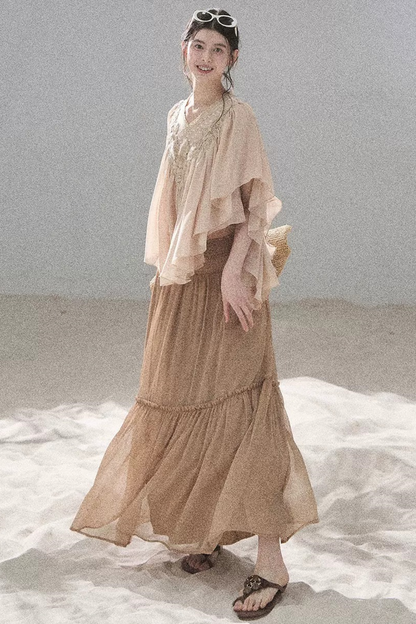 Lace Chiffon Ruffle Top