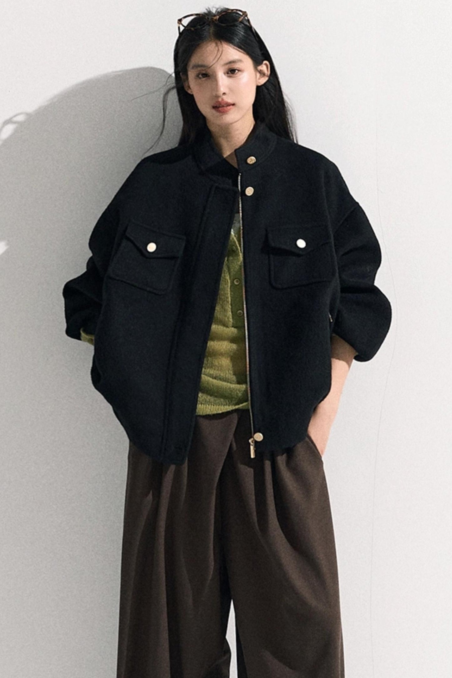 Tencel Wool Pleats Wide-Leg Pants