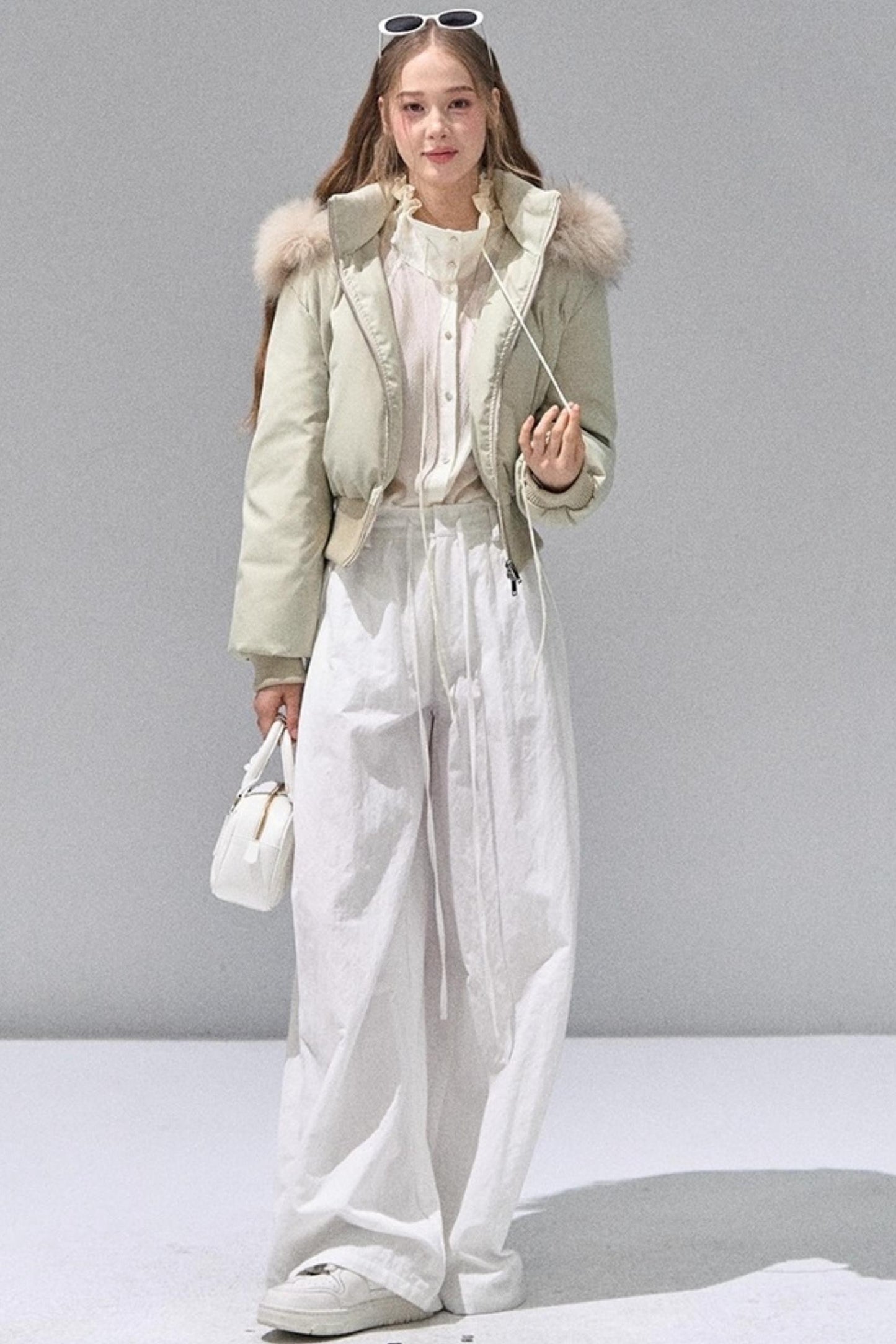 Fungus Edge Collar Drawstring Lace-up Shirt