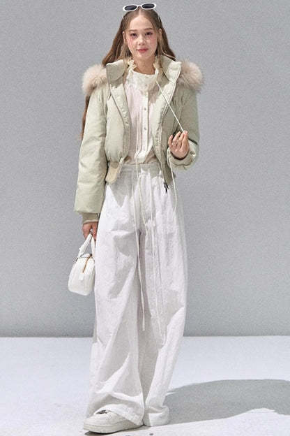 Fungus Edge Collar Drawstring Lace-up Shirt