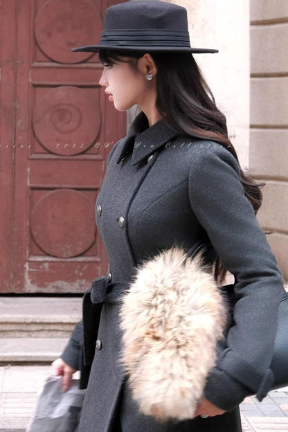 Double-Breasted Woolen Coat Set-Up