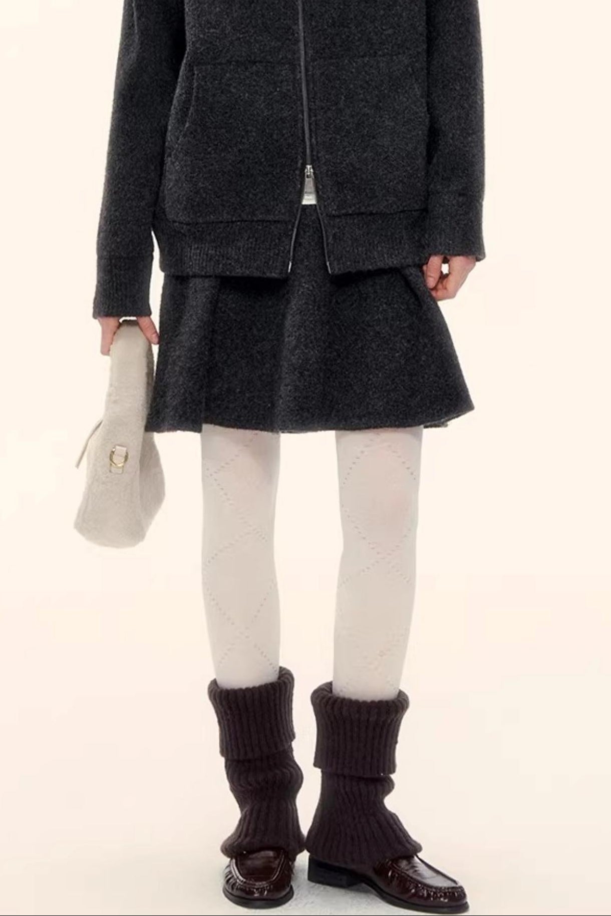 Wool Blend Lapel Fur Collar Coat Set-Up