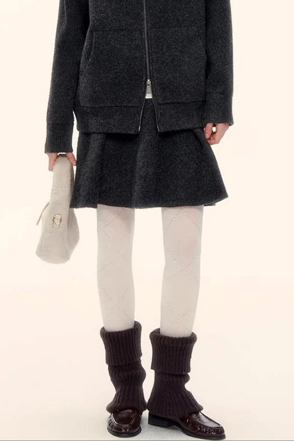 Wool Blend Lapel Fur Collar Coat Set-Up