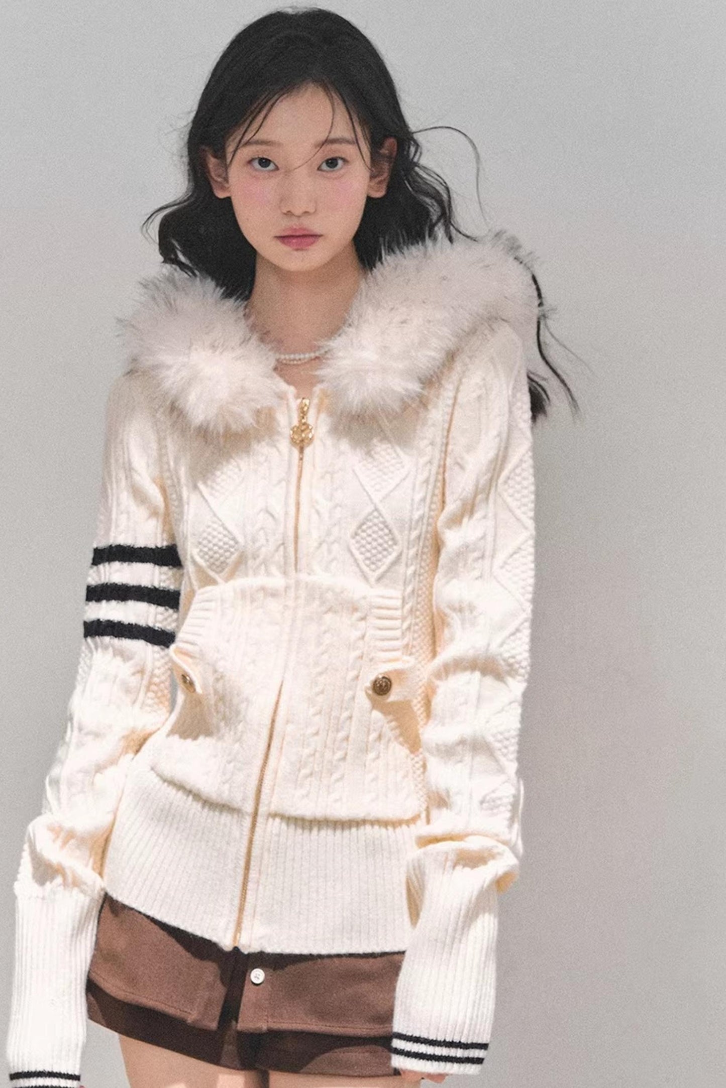 Hooded Cable Knit Sweater