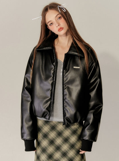 American Retro Lapel PU Lint Jacke