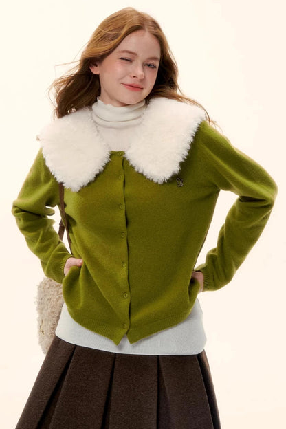 Wool Detachable Fur Collar Cardigan