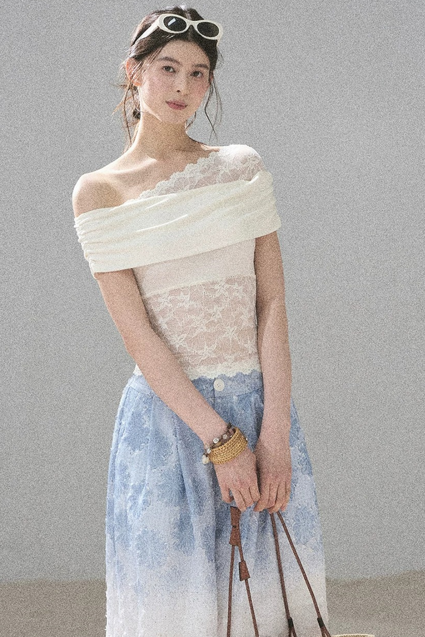 Lace Asymmetrical Shoulder Top