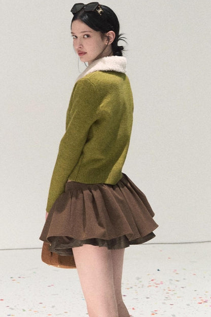 Plaid Color-Blocked A-Line Skirt