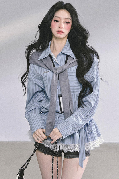 French Lace Stripe Shirt Set-Up