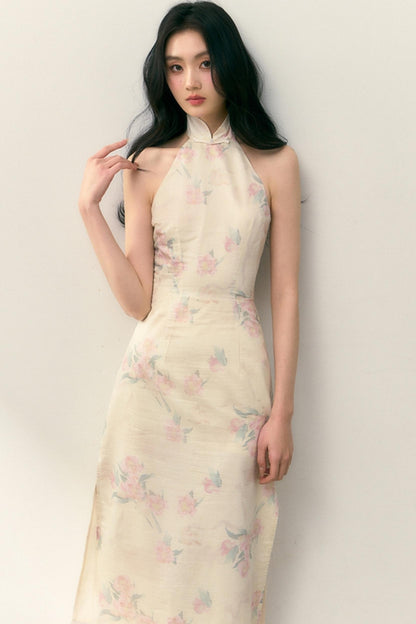Pastel Lotus Neck-Tie Oriental Dress