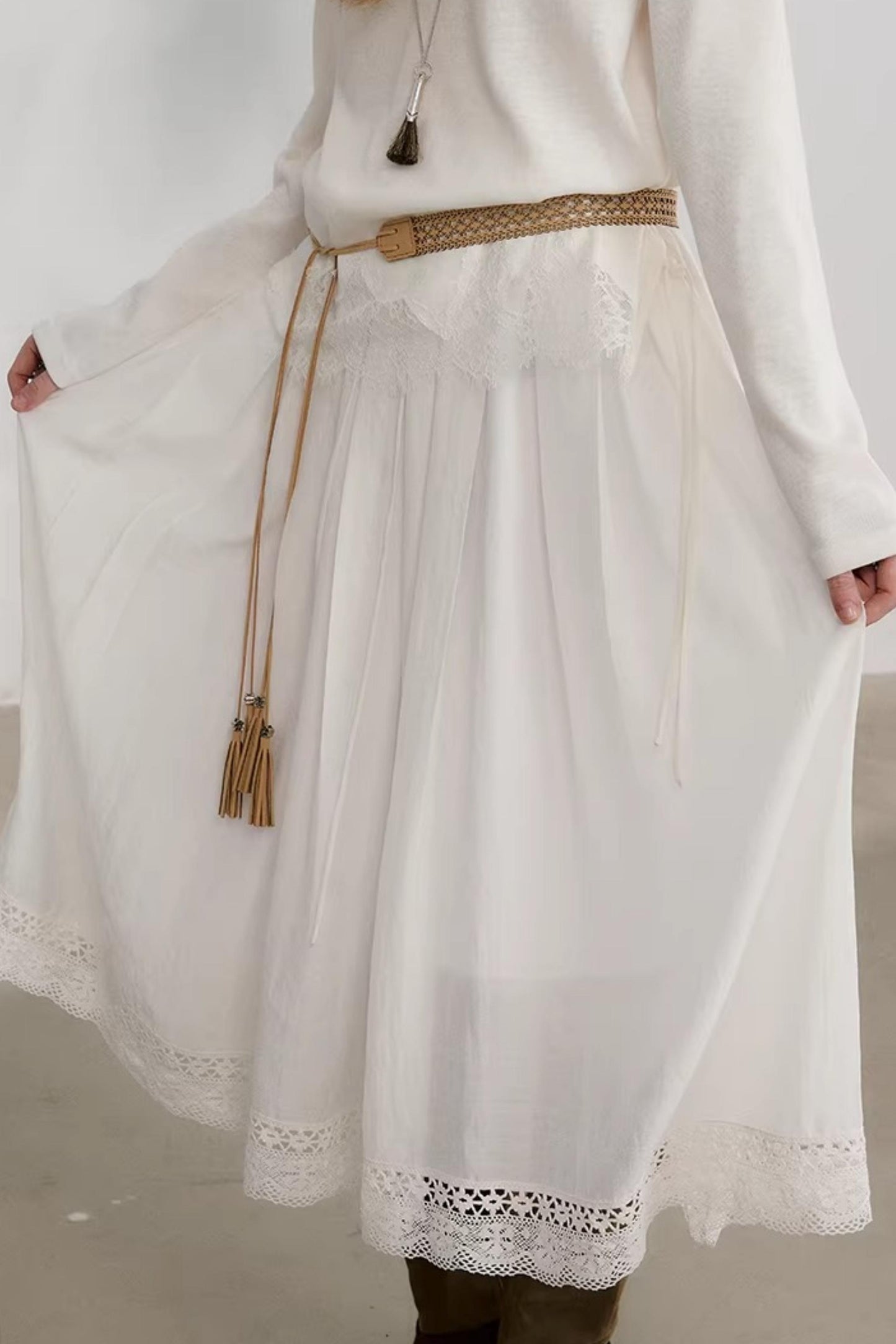 Cotton Lace Plaid Skirt