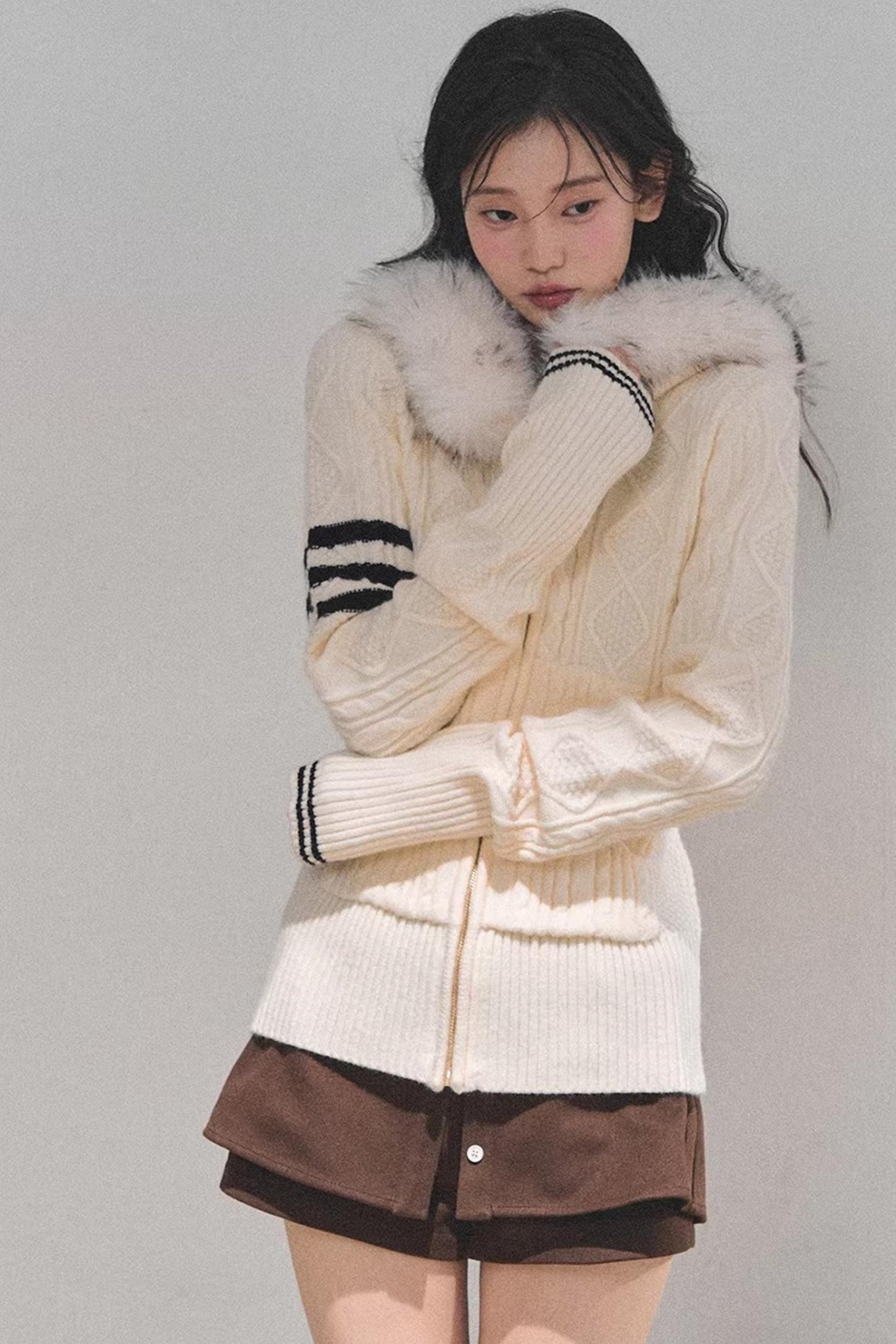 Hooded Cable Knit Sweater