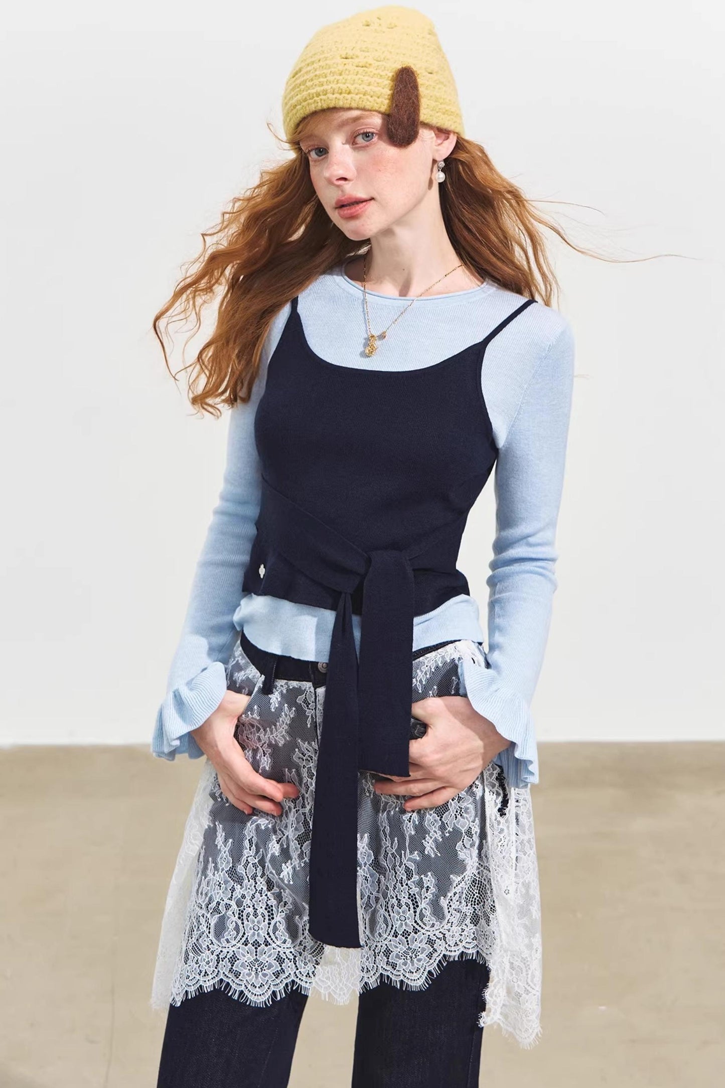 Plaid Collar Sweater Set-Up