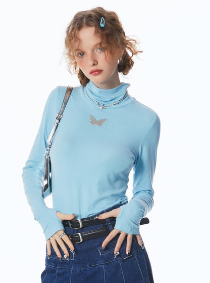 High neck long-sleeved top