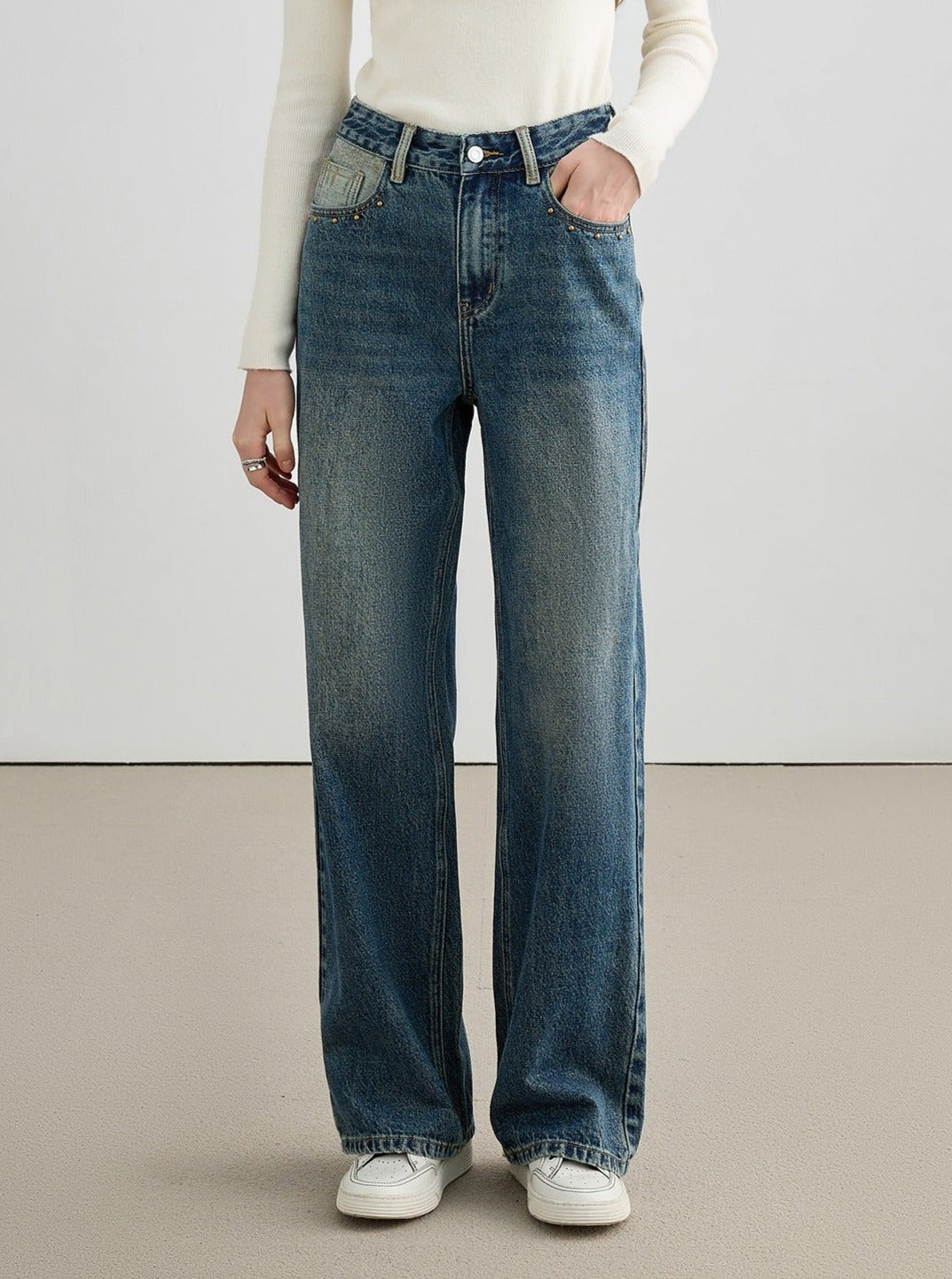retro washed distressed wide-leg pants