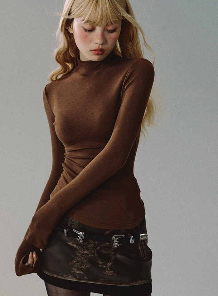 solid color slim breathable turtleneck tops