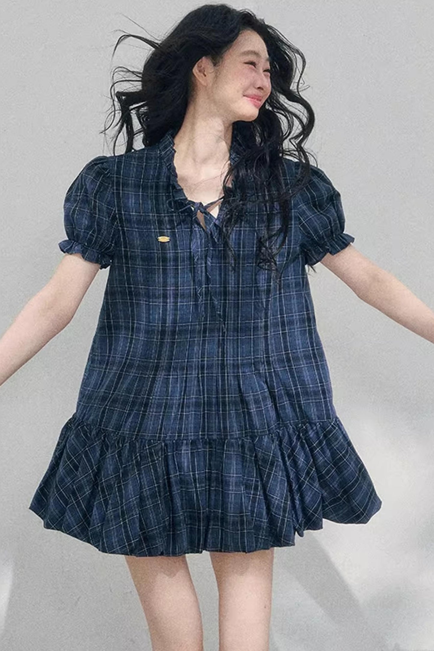 Plaid Puff Sleeve Dress