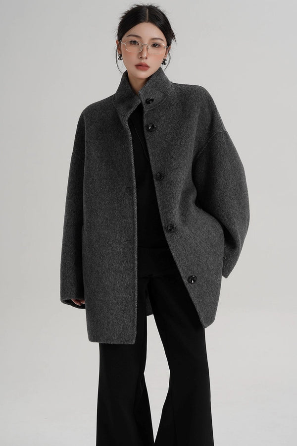 Stand-Up Collar Loose Sleeve Wool Jacket