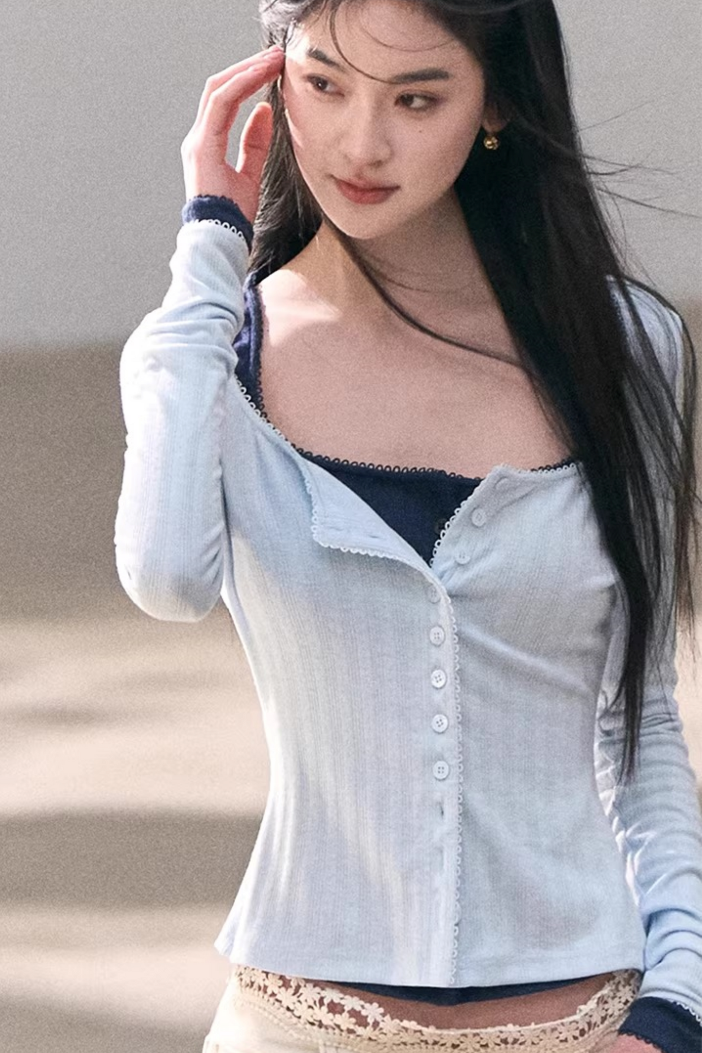 Hollow-Out Ribbed Knit Cardigan