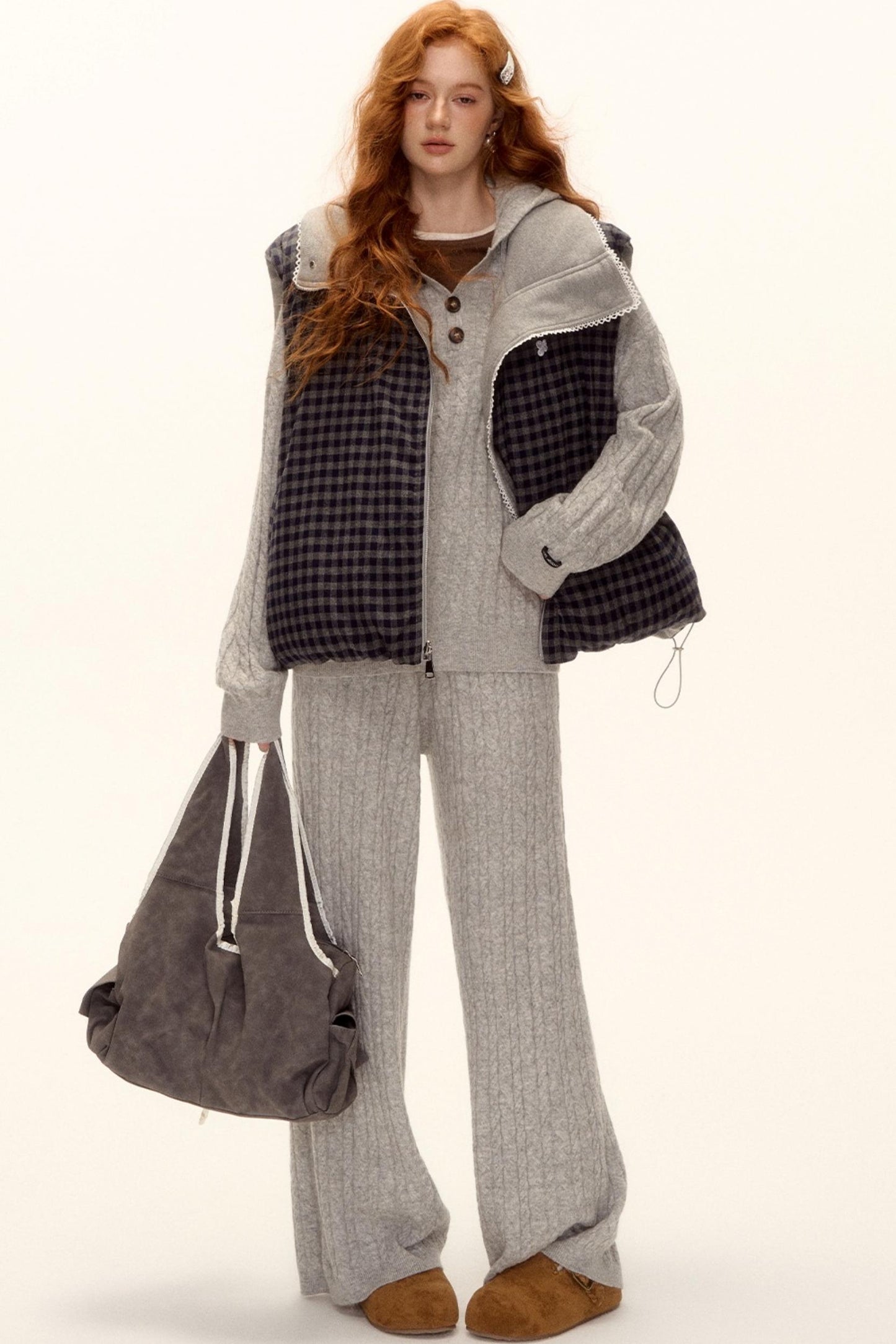 Reversible Plaid Lace Vest Jacket