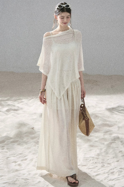 Watercolor Chiffon Wide-Leg Pants