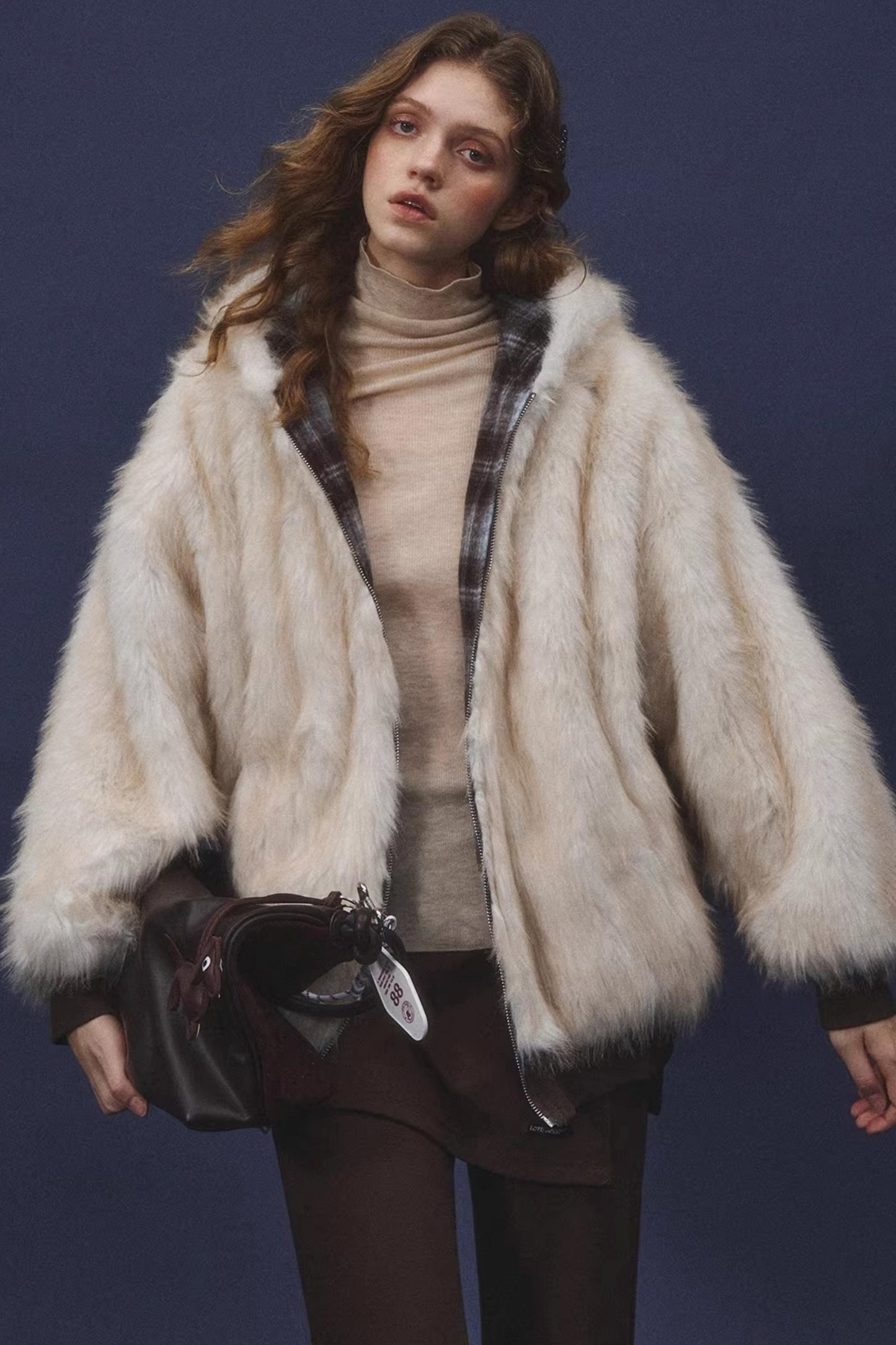 Reversible Plaid Plush Coat