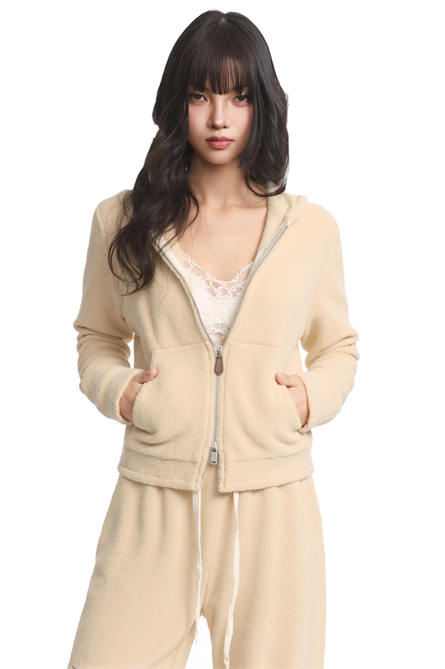 Cardigan blu lavorato a maglia con cappuccio