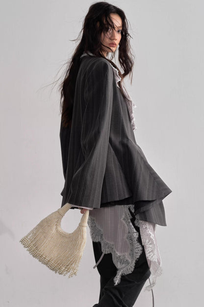 Asymmetrical Gray Striped Blazer
